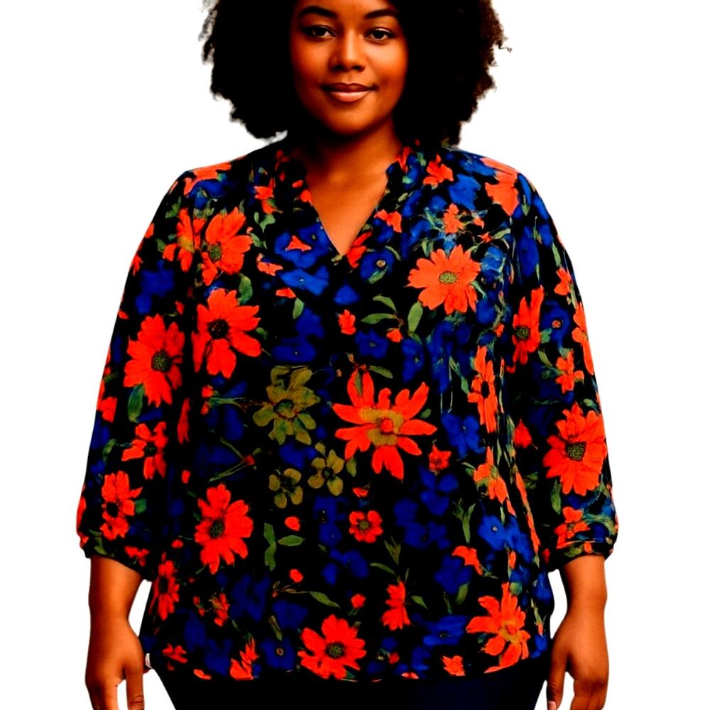 Centro 2X Black Women's Long Sleeves Top Shirt Blouse Plus Size 18W 20W XXL 2XL